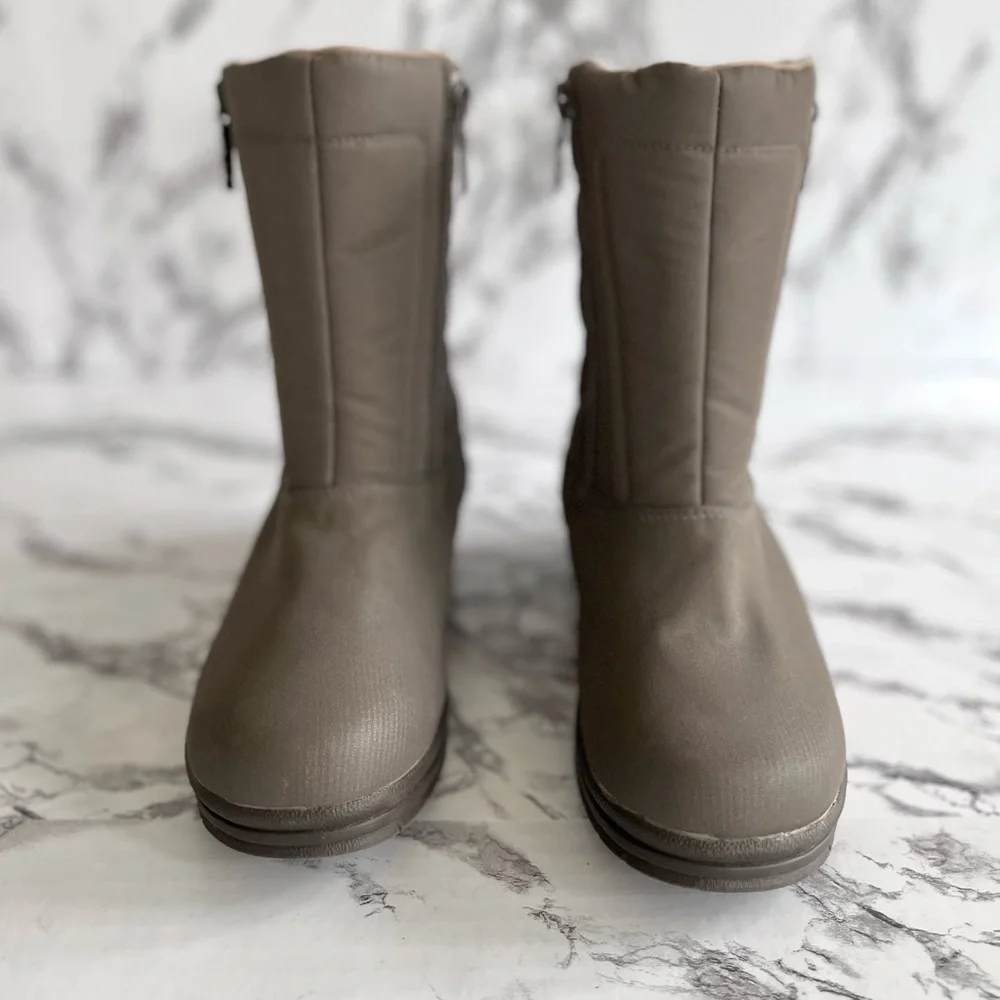 Totes Snow Boots Taupe Quilted Short Waterproof Winter 6
